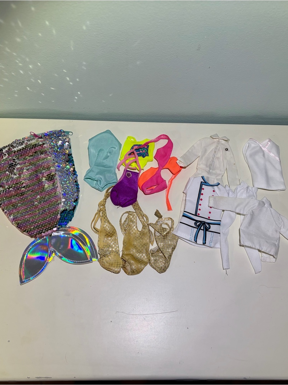 Lot of Vintage Barbie Doll Swimsuits, Nurse Outfits & 2 Sequin Mermaid Tails